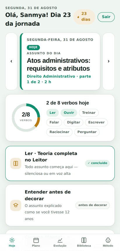 Tela Hoje da PersisteIA: assunto do dia em destaque e o anel dos oito verbos