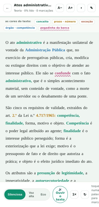 Leitor da PersisteIA com as palavras-chave coloridas por tipo